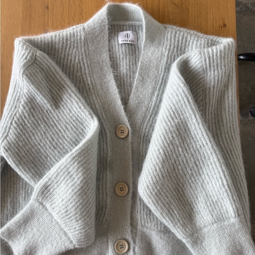 Anine Bing Gray Ribbed Cardigan